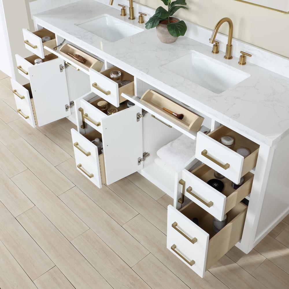 84" Double Bathroom Vanity in White with Mirror. Picture 10