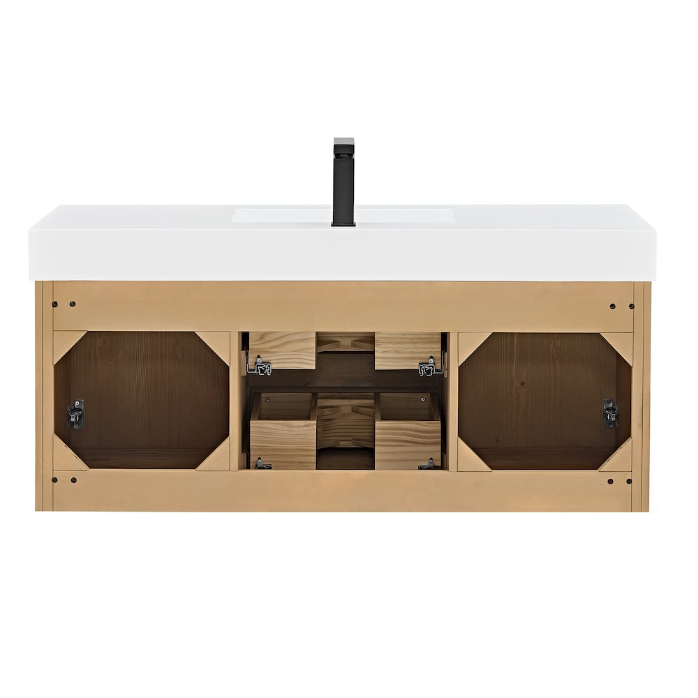 Single Bathroom Vanity in Light Brown White Artificial Drop-in Sink. Picture 12