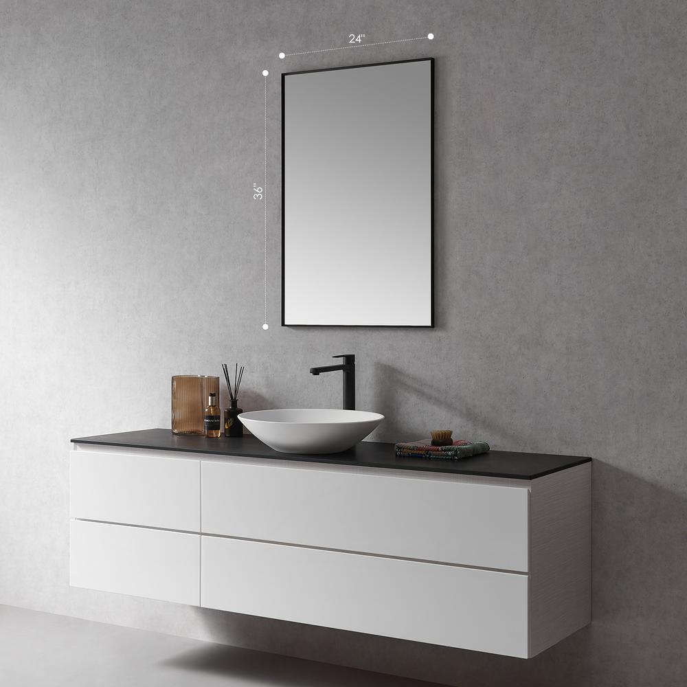 Sassi 24" Rectangle Bathroom/Vanity Matt Black Aluminum Framed Wall Mirror. Picture 3