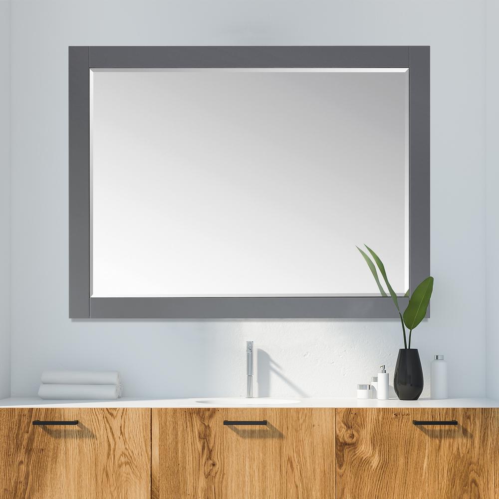 48" Rectangular Bathroom Wood Framed Wall Mirror in Gray. Picture 3