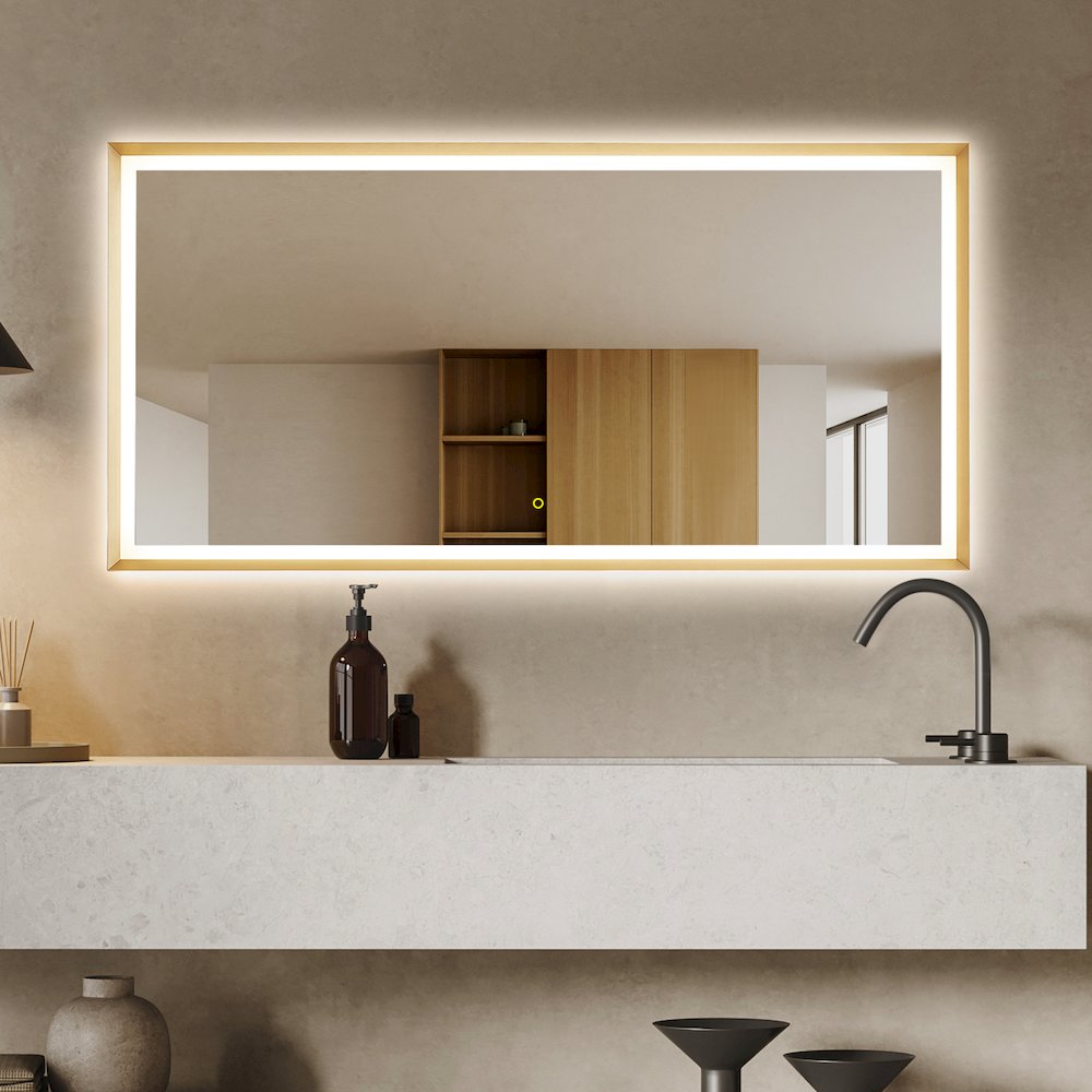 60"x30" Rectangular Wall Mirror in Brushed Gold Aluminum Framed. Picture 4