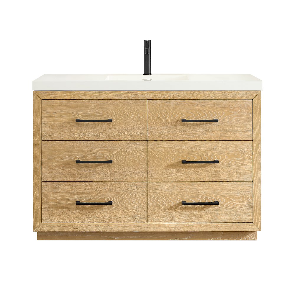 48" Single Bathroom Vanity in White Oak with White Artificial Drop-in Sink. Picture 1