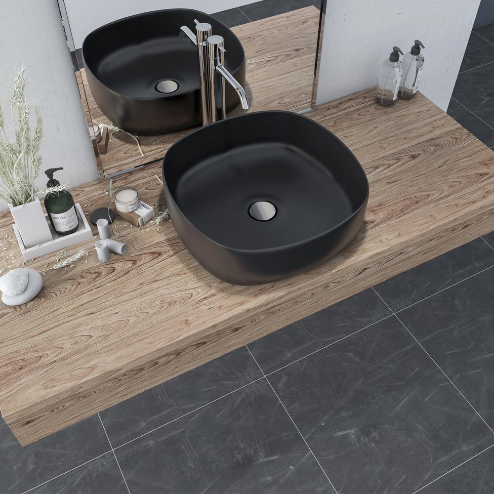 16 in. Square Black Finish Ceramic Bathroom Vanity Sink. Picture 5