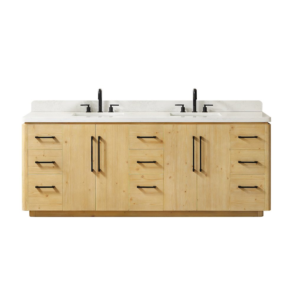84" Double Bathroom Vanity in Nature Brown with Grain White. Picture 1