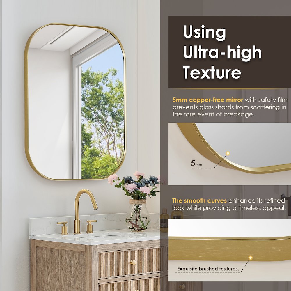 24x32" Rectangular Aluminum Framed in Brushed Gold Modern Bathroom Wall Mirror. Picture 9