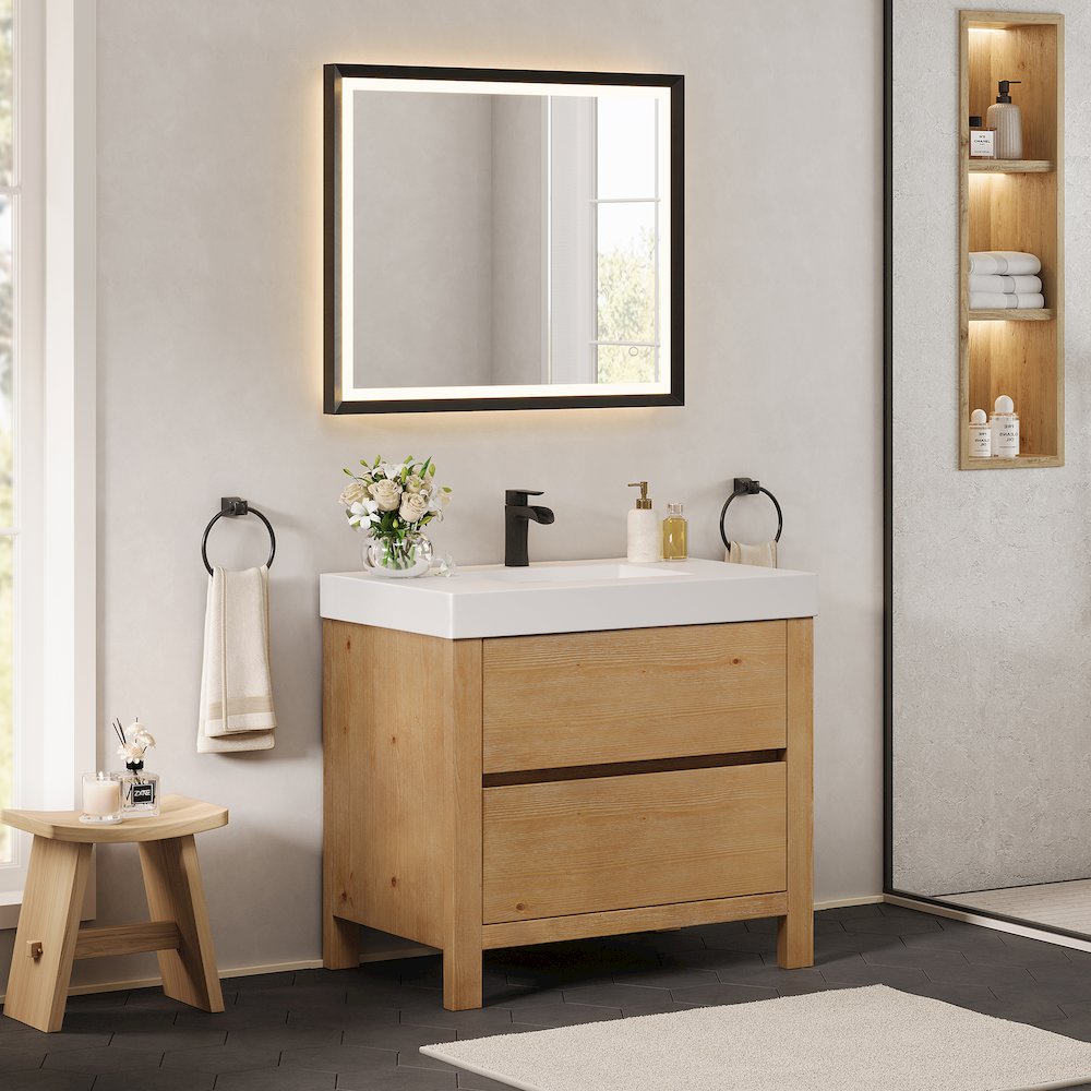 36" Single Bathroom Vanity in with White Artificial Stone Integrated Sink. Picture 3