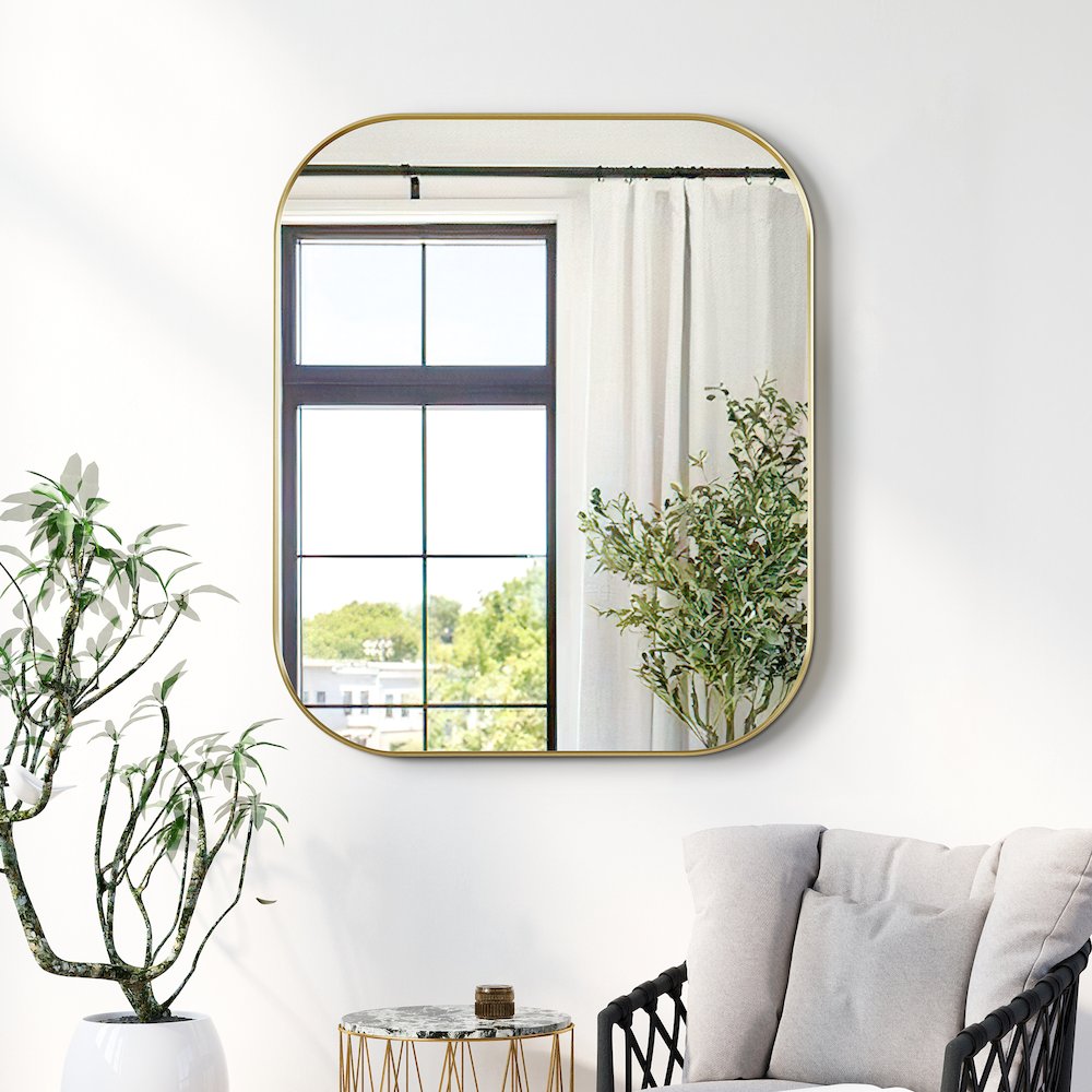 36x30" Rectangular Aluminum Framed in Brushed Gold Modern Bathroom Wall Mirror. Picture 6