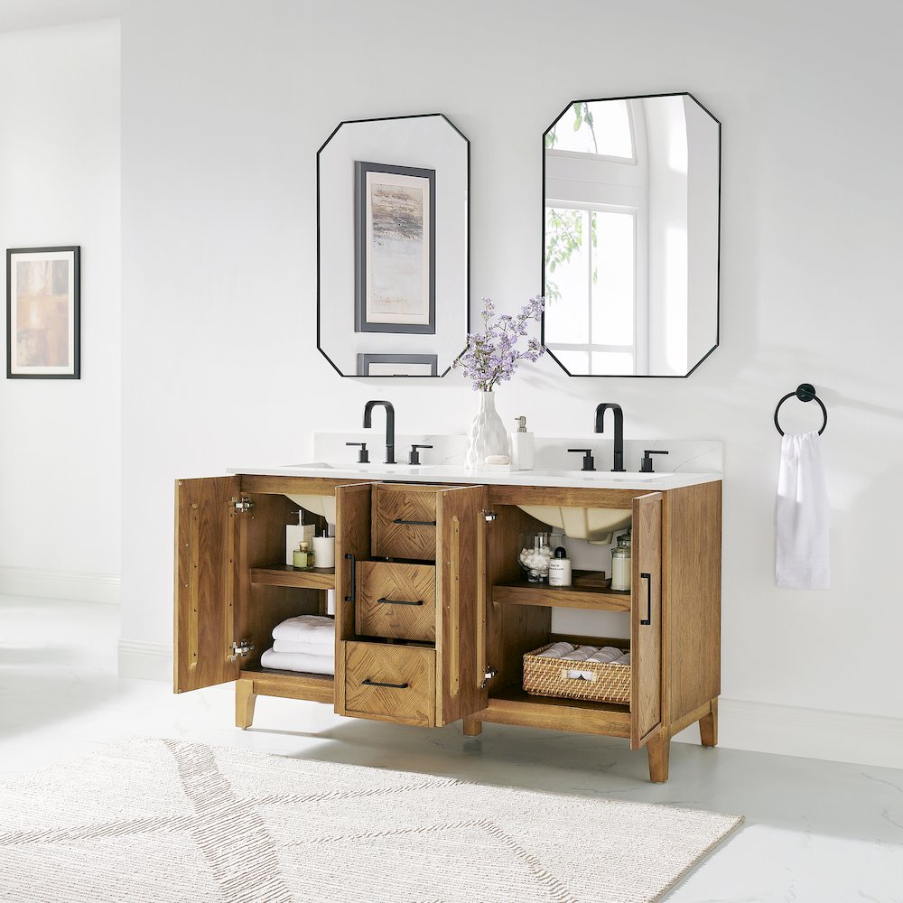Clara 60" Double Bathroom Vanity in Weathered Brown. Picture 4