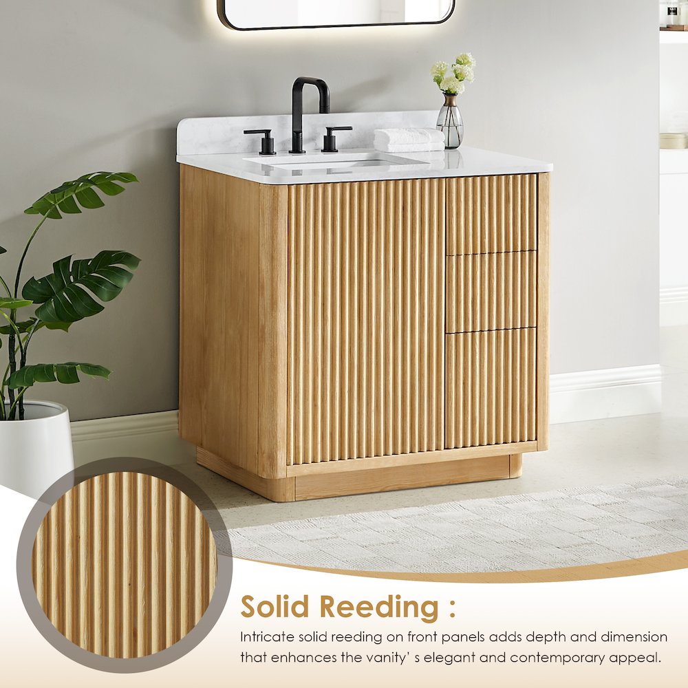 36" Single Bathroom Vanity in Washed Light Brown with Grain White. Picture 6