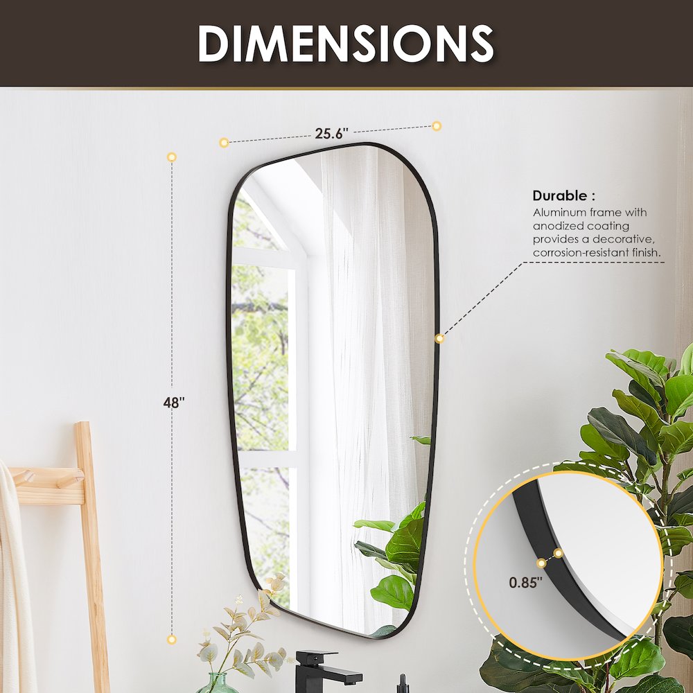 26"x48" Novelty Aluminum Framed in Matte Black Modern Bathroom Wall Mirror. Picture 12