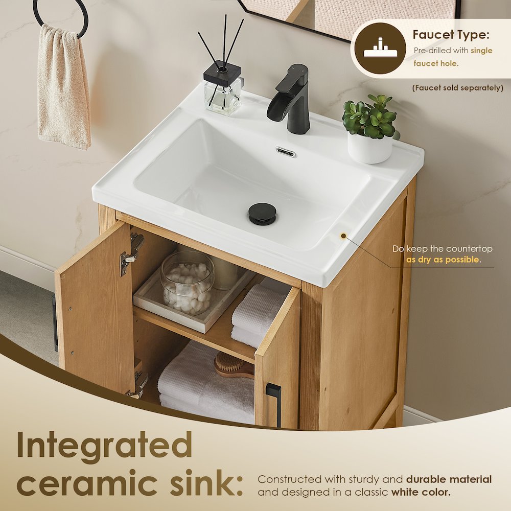 24" Single Bathroom Vanity in with White Ceramic Intergated Sink with Mirror. Picture 7