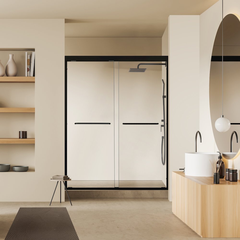Framed Shower Door in Matte Black with Clear Glass. Picture 6
