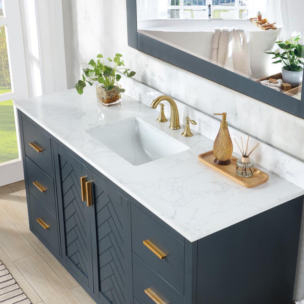 60" Single Bathroom Vanity Set in Classic Blue with Mirror. Picture 8