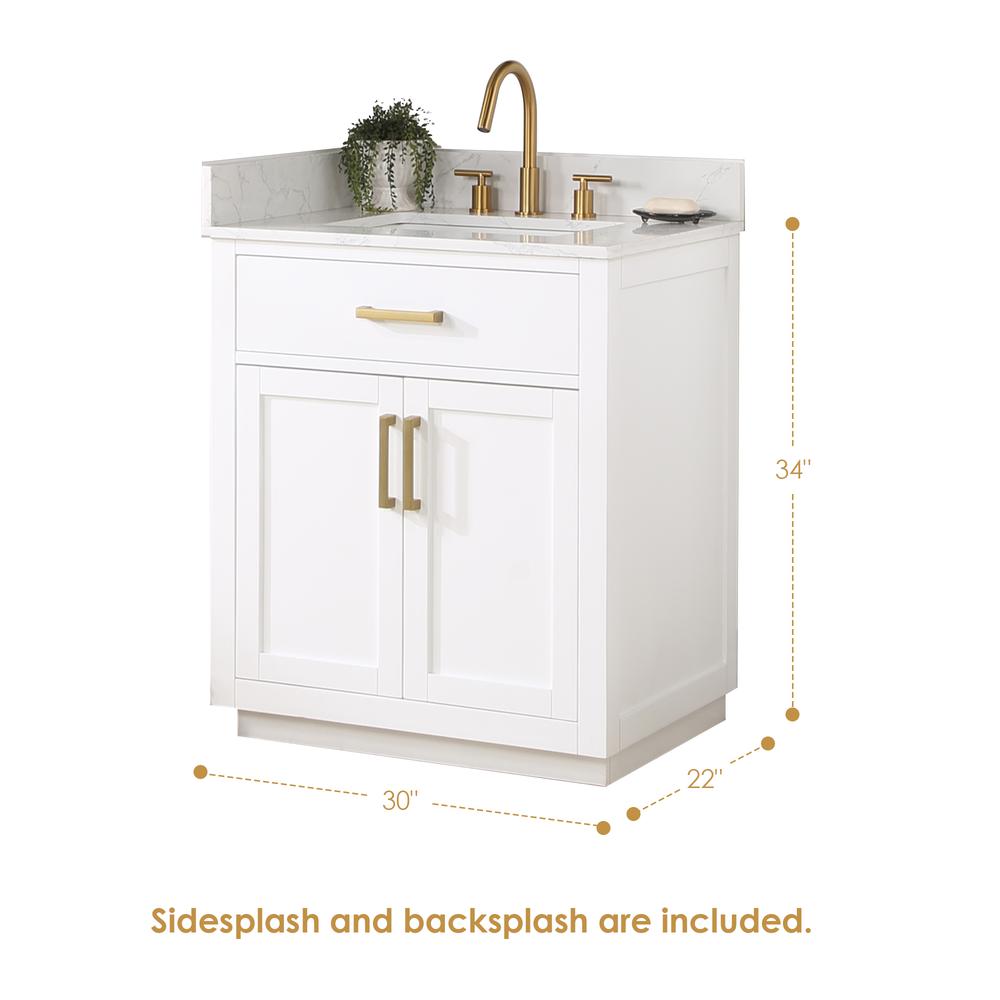 30" Single Bathroom Vanity in White with Mirror. Picture 3