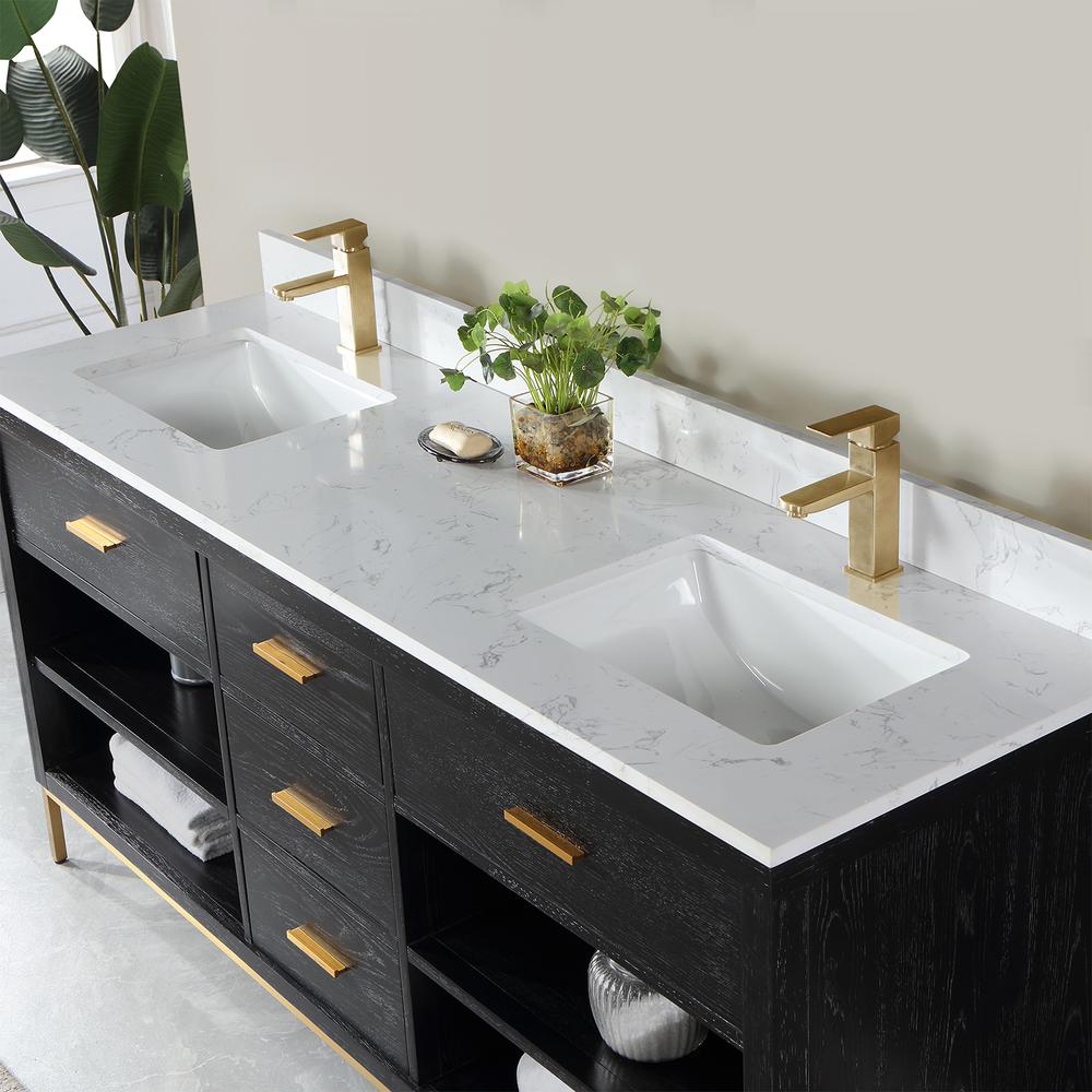 72" Double Bathroom Vanity Set in Black Oak without Mirror. Picture 5