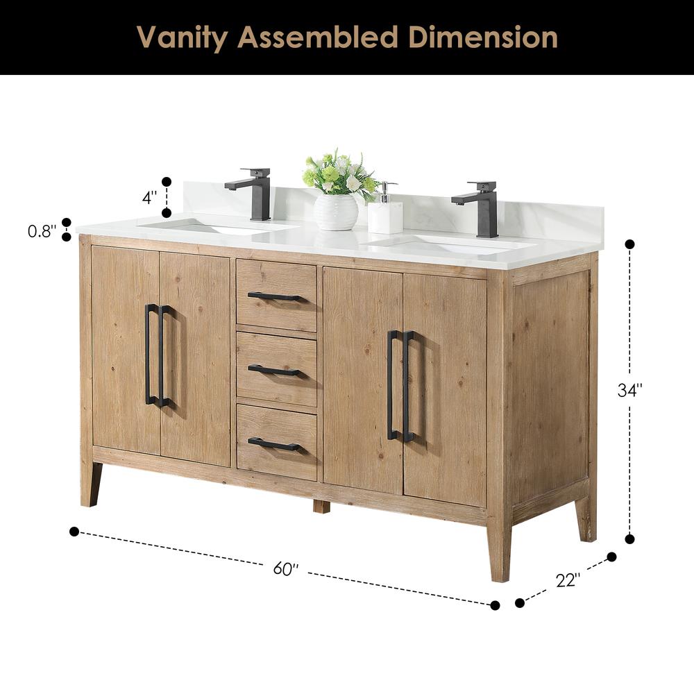 Double Bathroom Vanity in Weathered Fir with Stone Countertop without Mirror. Picture 11