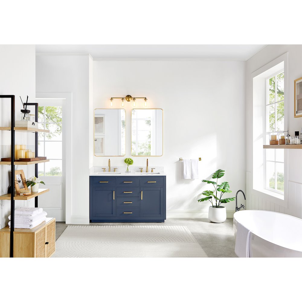 54" Double Bathroom Vanity in Royal Blue with Grain White. Picture 12