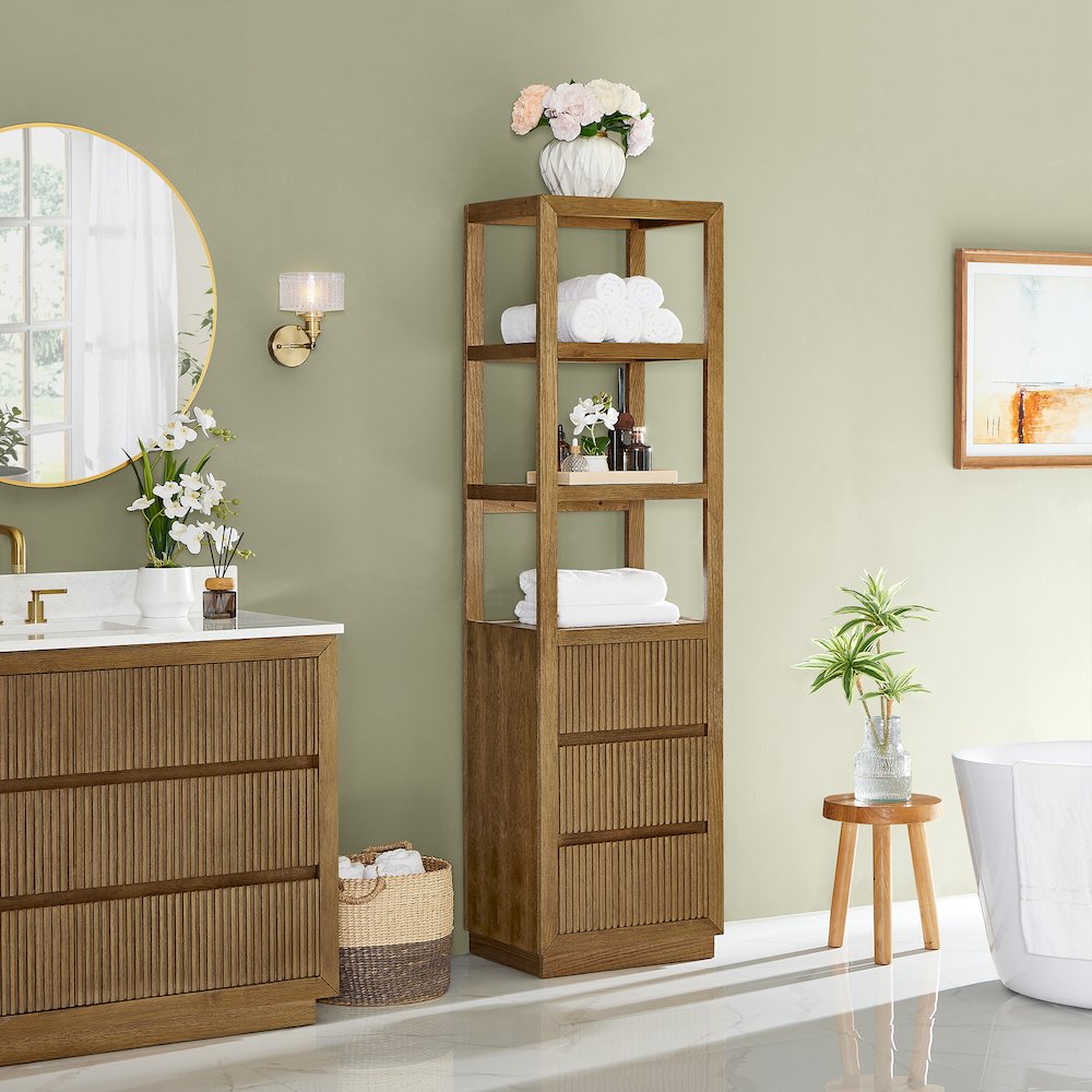 Navan 20" Freestanding Linen Cabinet in Weathered Brown. Picture 3