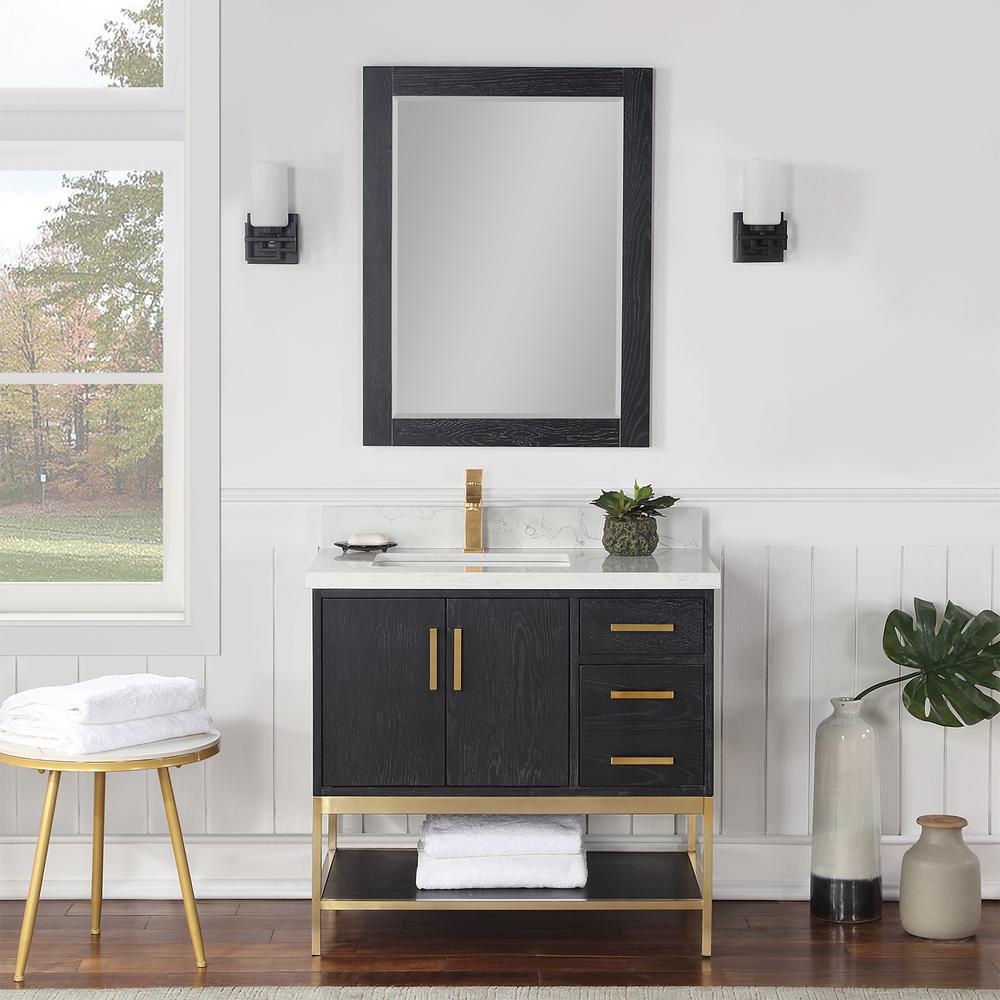 36" Single Bathroom Vanity Set in Black Oak with Mirror. Picture 3