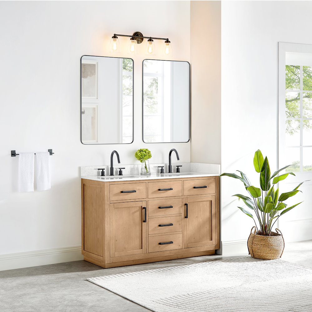 54" Double Bathroom Vanity in Light Brown with Grain White. Picture 3