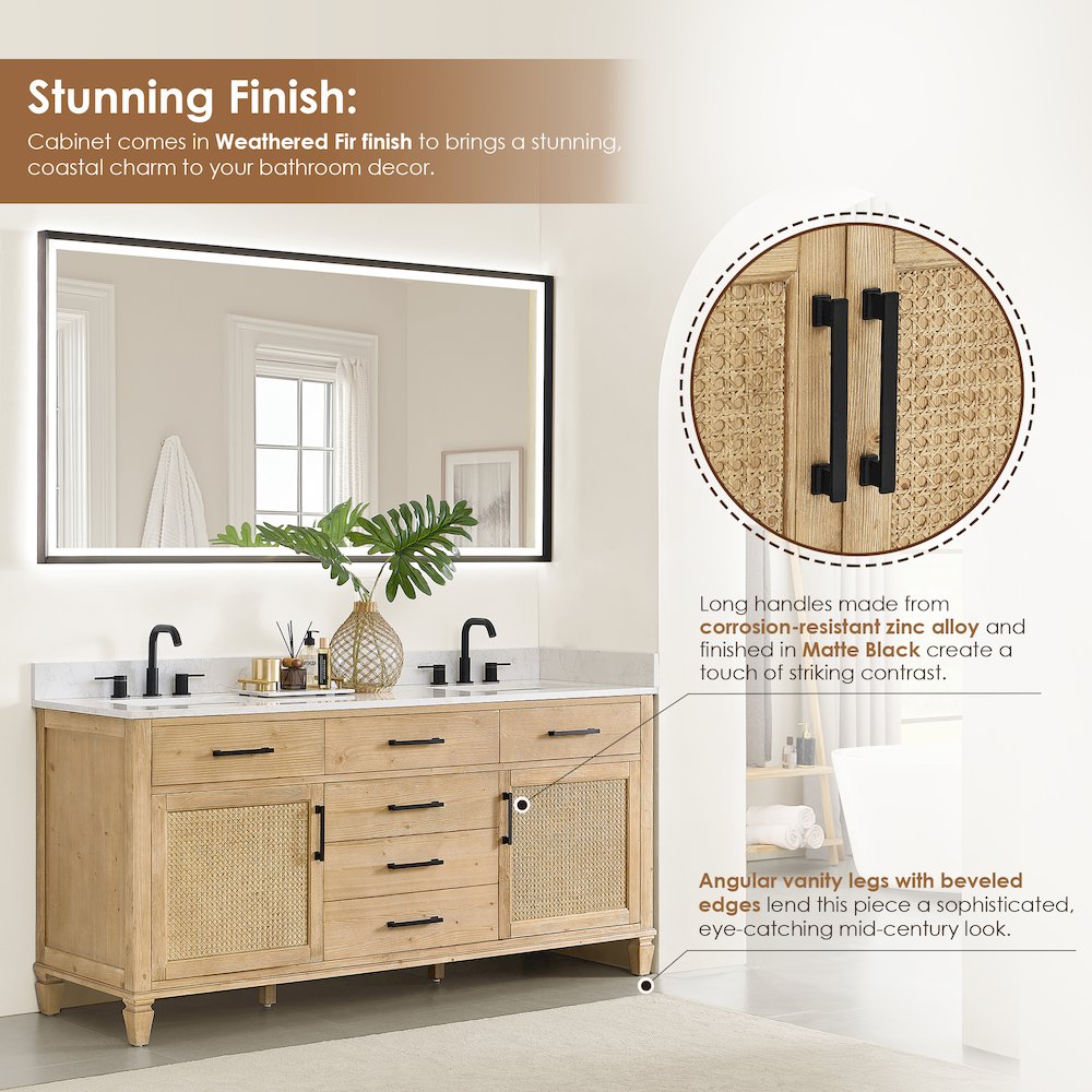72" Double Bathroom Vanity in with Grain White Engineered Stone Countertop. Picture 6