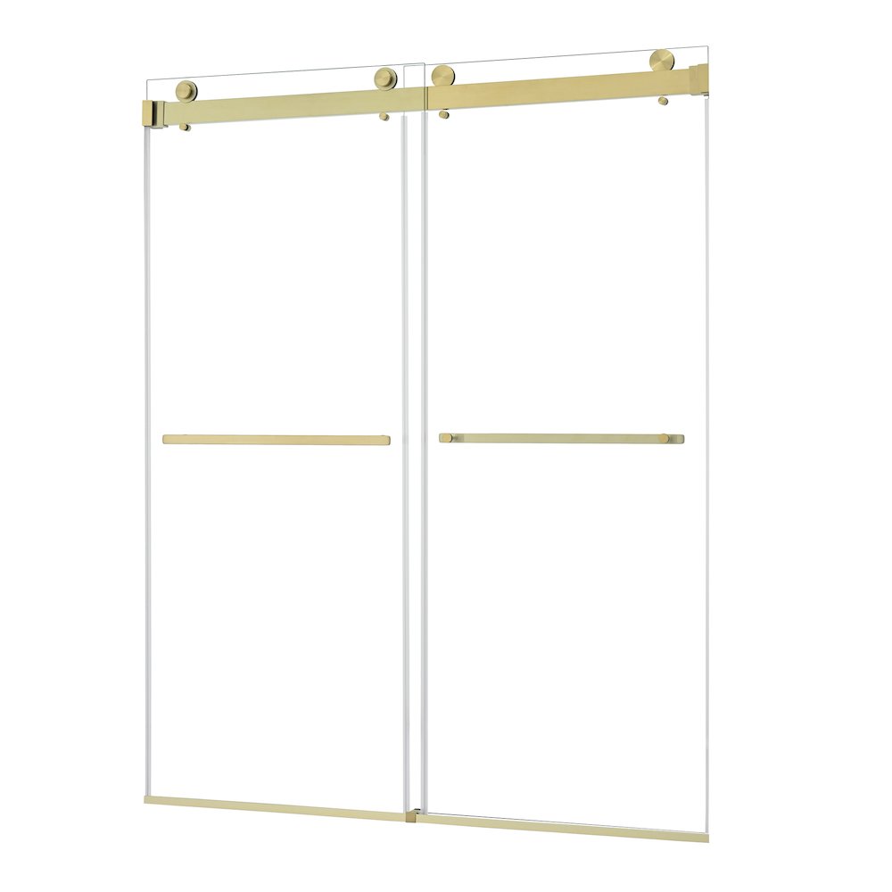 Frameless Exposed Roller Shower Door in Brushed Gold with Clear Glass. Picture 2