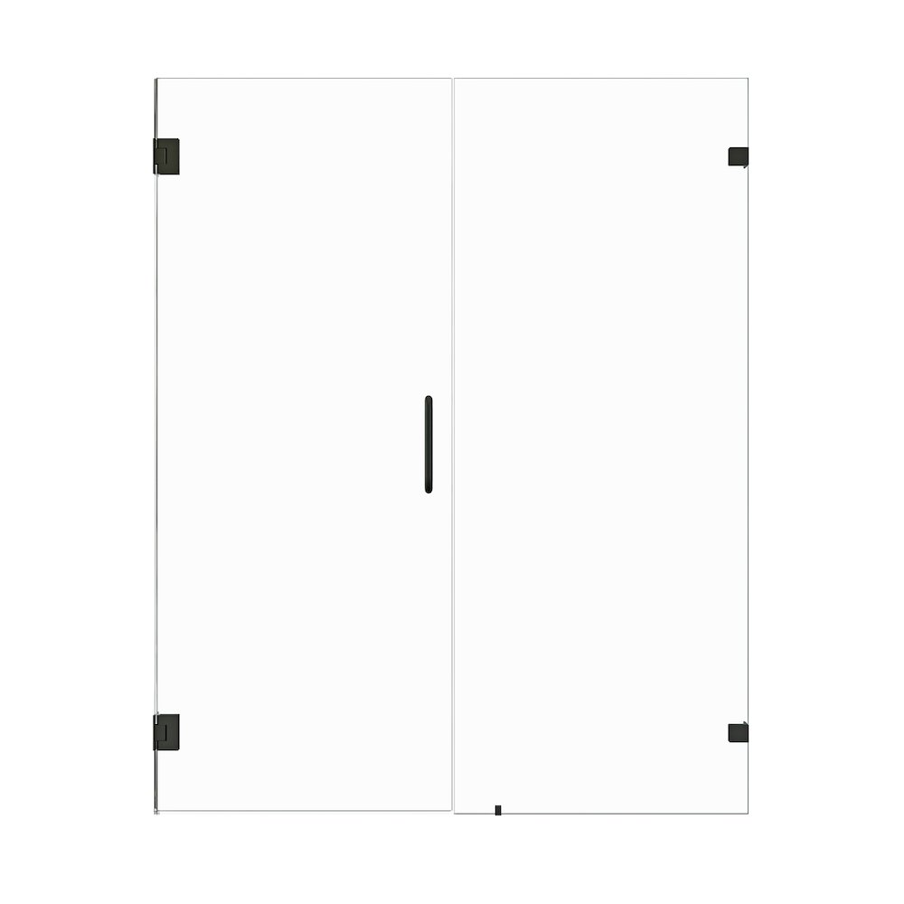 Frameless Hinged Shower Door in Matte Black with Clear Glass. Picture 1