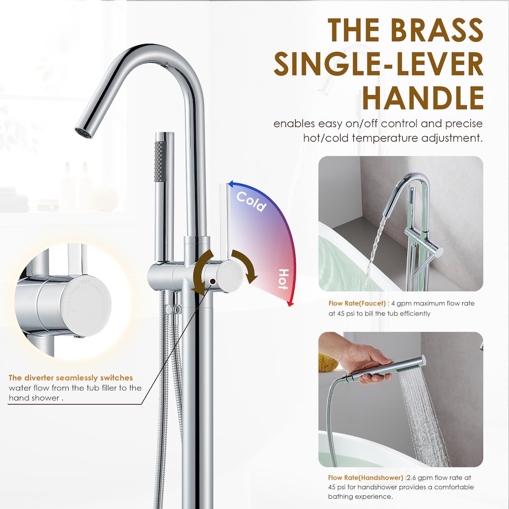 Single Lever Handle Freestanding Floor Mounted Tub Filler. Picture 11
