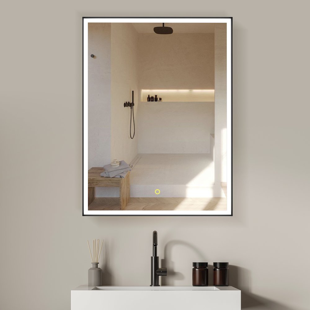 24"x32" Rectangular Bathroom Black Aluminum Mirror Medicine Cabinet. Picture 2