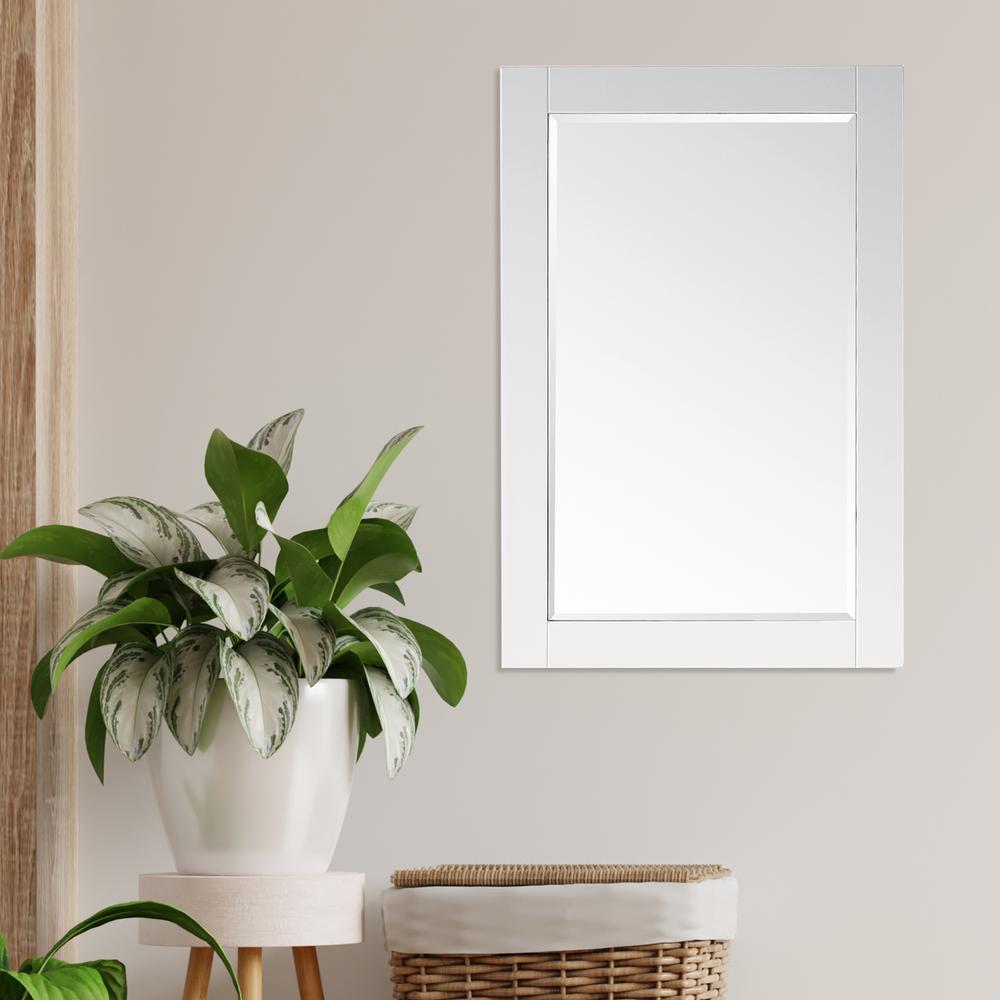 24" Rectangular Bathroom Wood Framed Wall Mirror in White. Picture 4