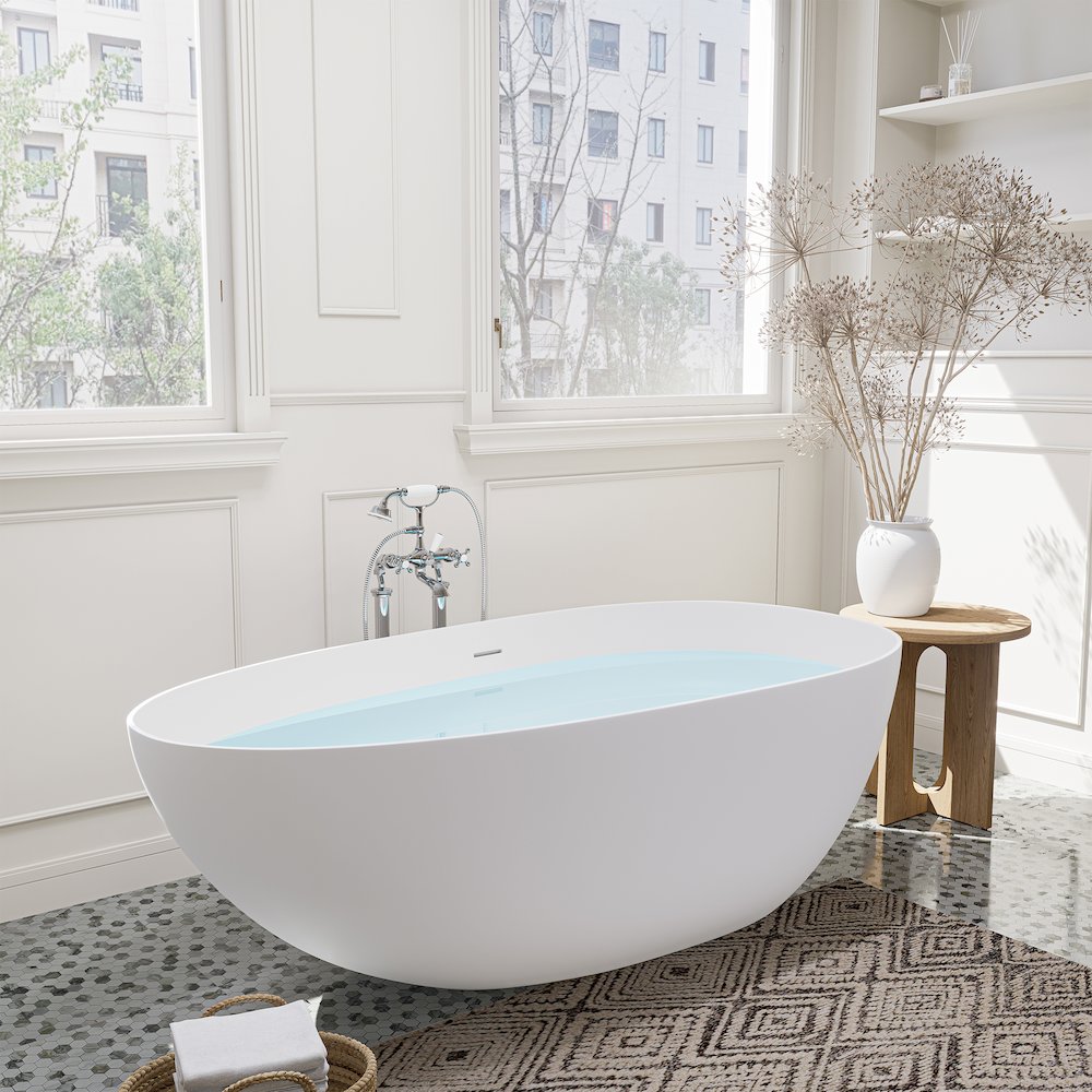 59" x 31" Solid Surface Soaking Bathtub and Integrated Overflow. Picture 7