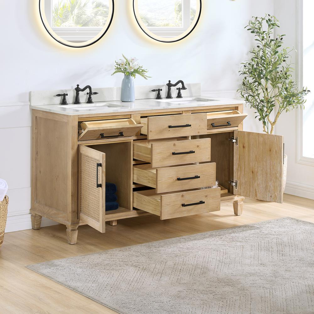 Double Bathroom Vanity in Weathered Fir with Stone Countertop without Mirror. Picture 4
