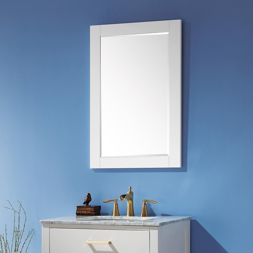 24" Rectangular Bathroom Wood Framed Wall Mirror in White. Picture 5