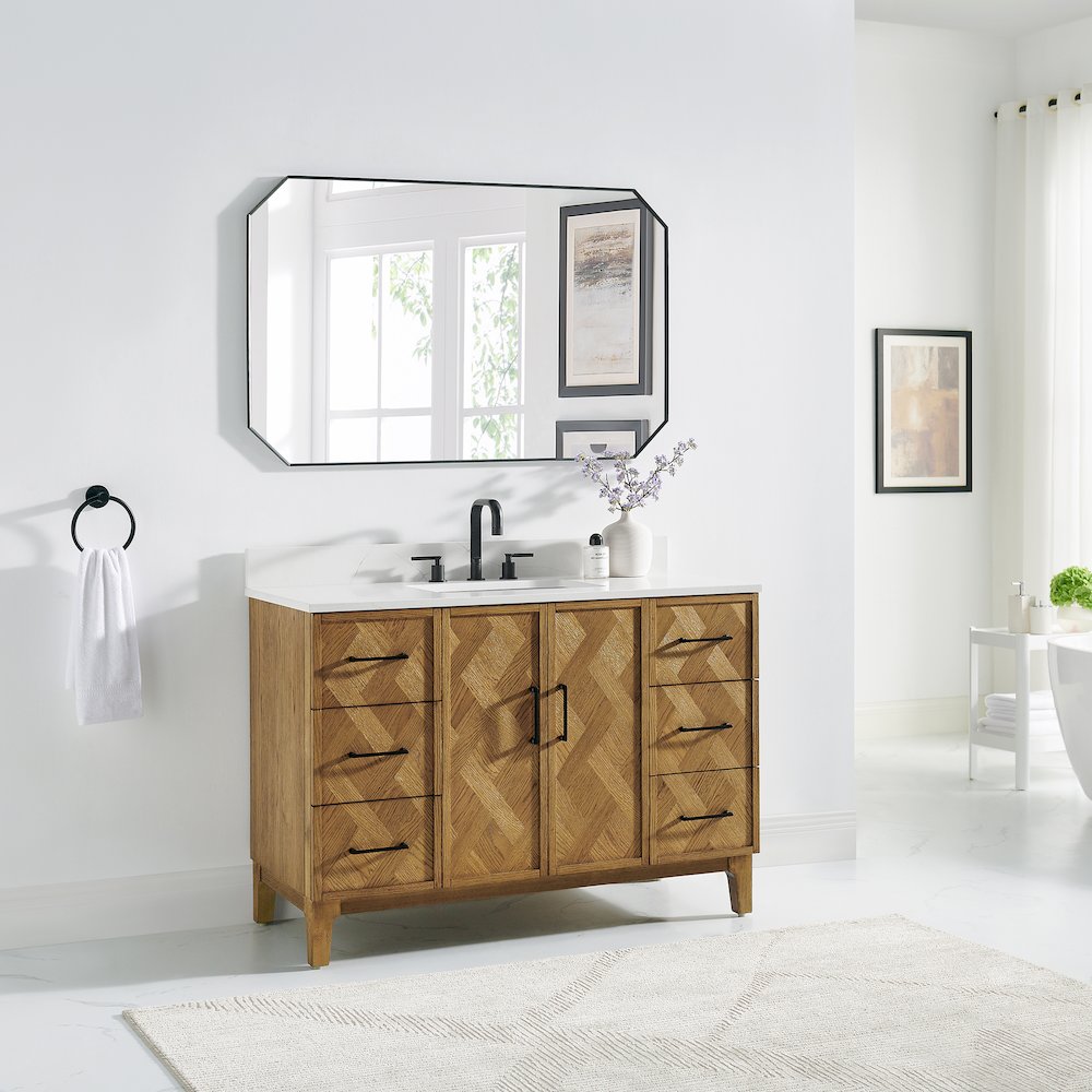 Clara 48" Single Bathroom Vanity in Weathered Brown. Picture 3
