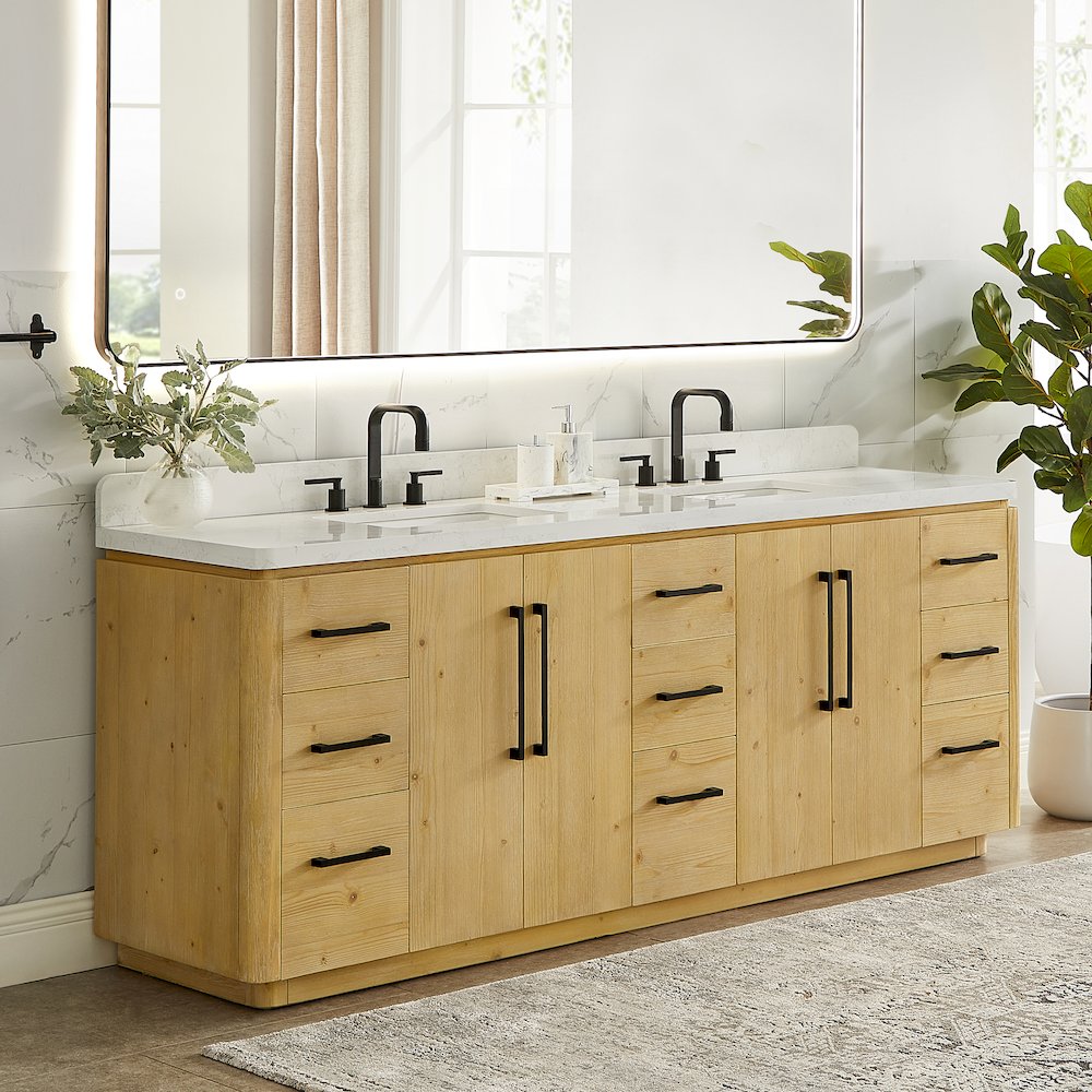 84" Double Bathroom Vanity in Nature Brown with Grain White. Picture 3