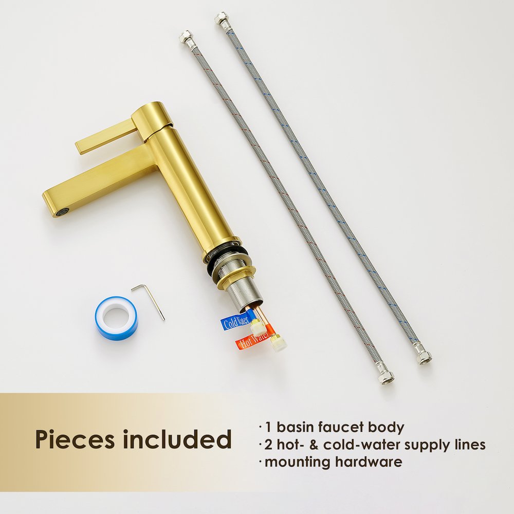 Single Hole Single-Handle Bathroom Faucet in Brushed Gold. Picture 12