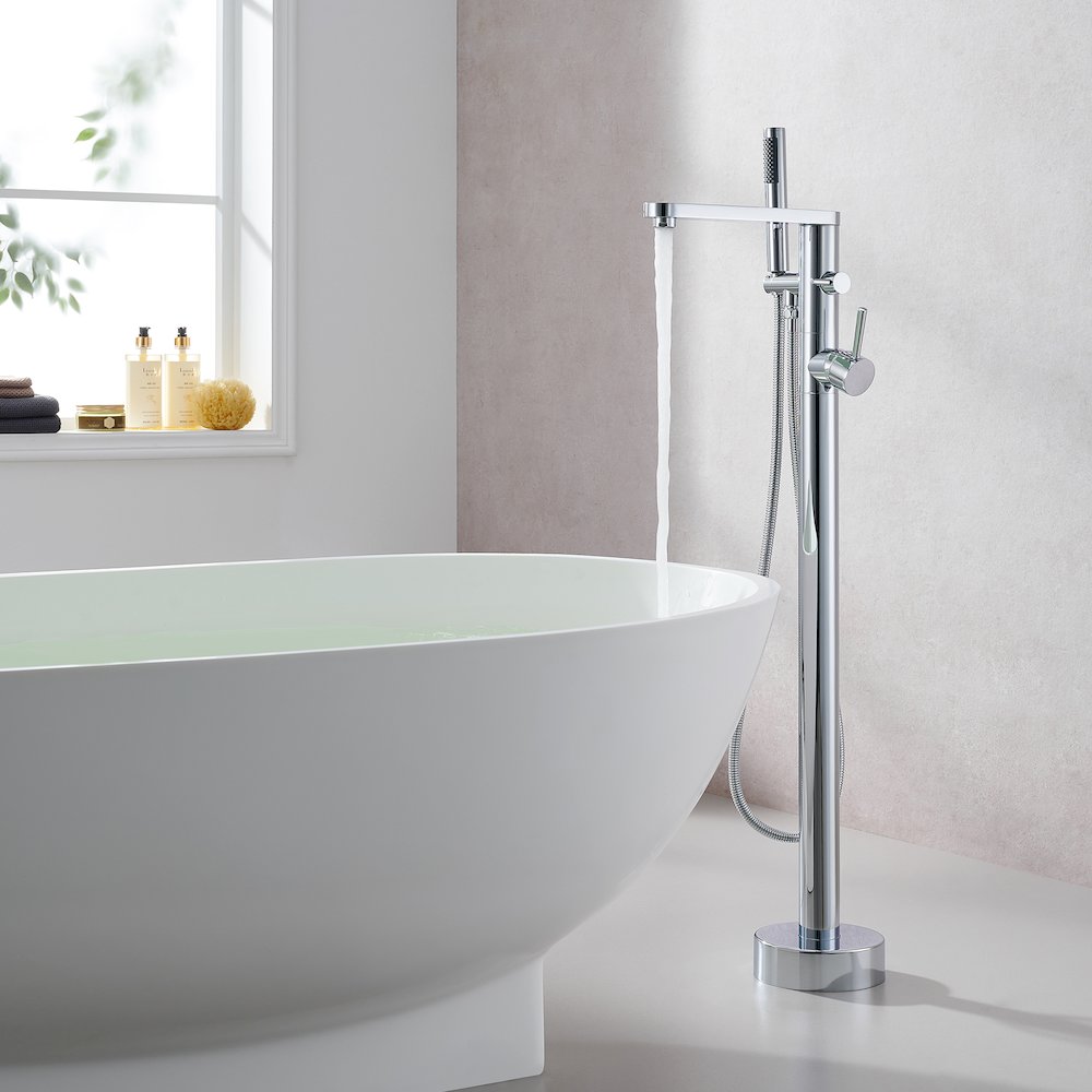Double Lever Handles Freestanding Floor Mounted Tub Filler. Picture 3