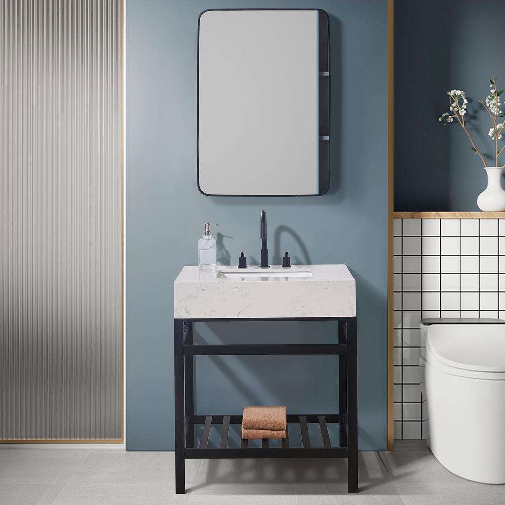 30. in Composite Stone Vanity Top in Aosta White Apron with White Sink. Picture 8