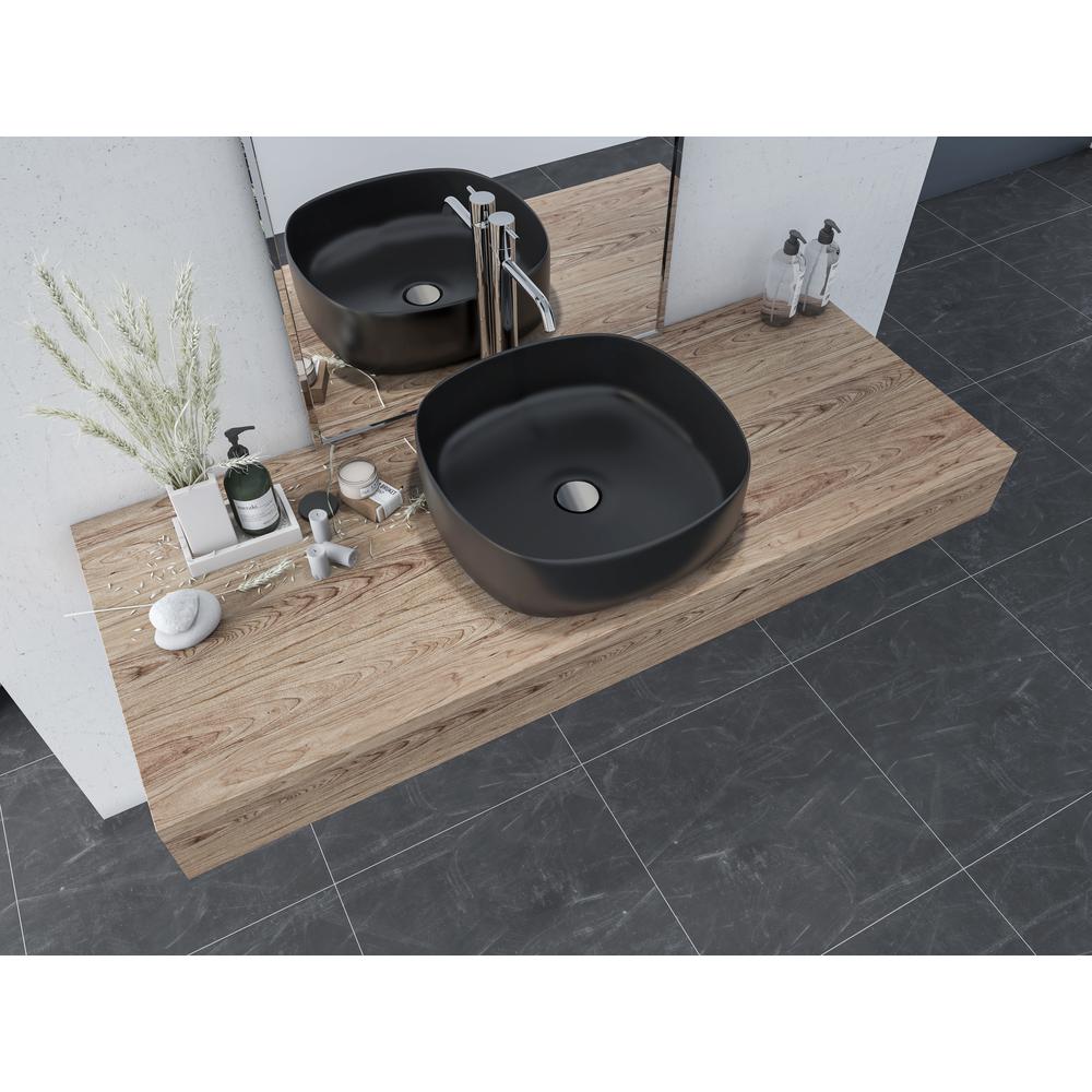 16 in. Square Black Finish Ceramic Bathroom Vanity Sink. Picture 10