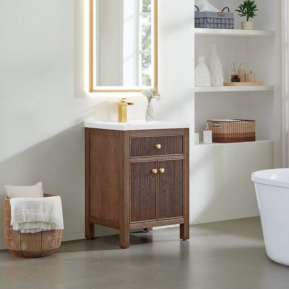 Cerrito 24" Single Bathroom Vanity in Brown Brushed Oak. Picture 3