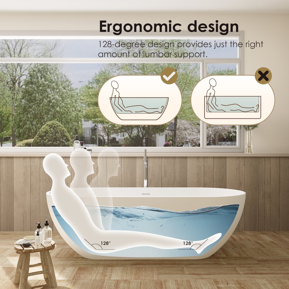 69" x 30" Solid Surface Soaking Bathtub and Integrated Overflow. Picture 15