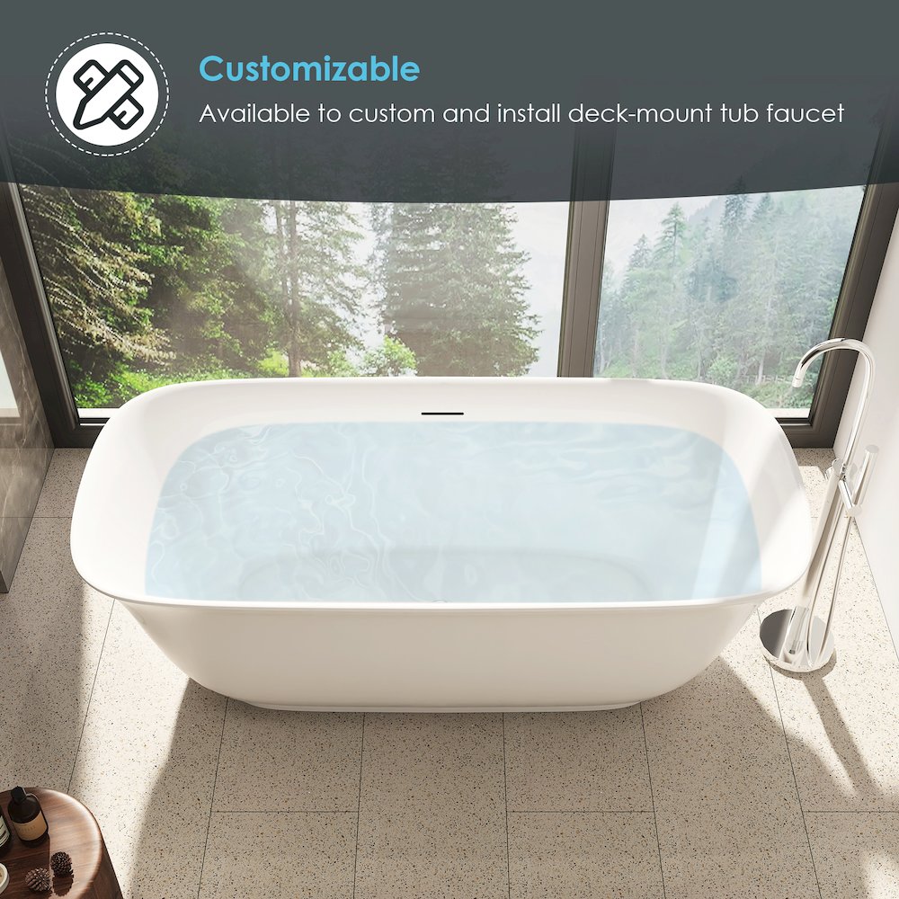 59" x 32" Flatbottom Freestanding Acrylic Soaking Bathtub in Glossy White. Picture 13