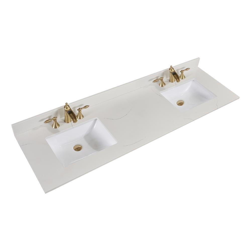 73 in. Composite Stone Vanity Top in Milano White with White Sink. Picture 2