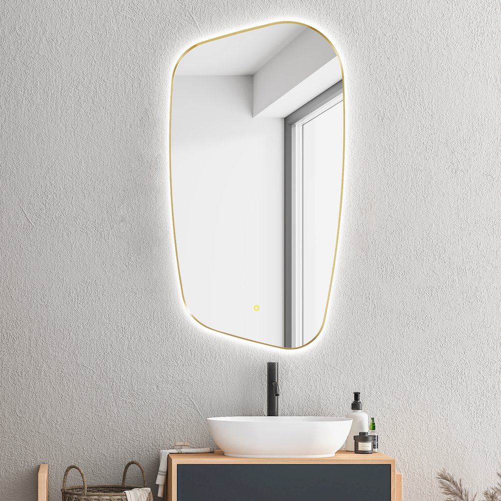 26"x48" Anti-Fog Wall Mirror in Brushed Gold Aluminum Framed. Picture 6