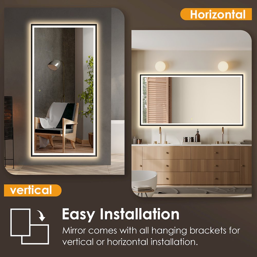 72"x36" Rectangular Wall Mirror in Matte Black Aluminum Framed. Picture 8