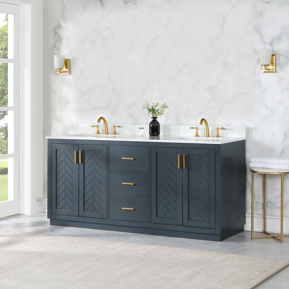 72" Double Bathroom Vanity Set in Classic Blue without Mirror. Picture 4