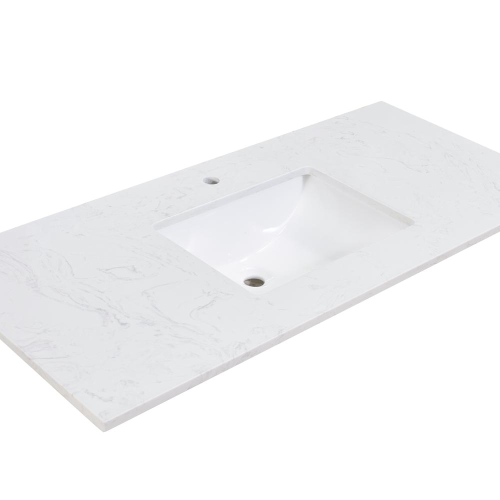 49 in. Composite Stone Vanity Top in Aosta White with White Sink. Picture 3