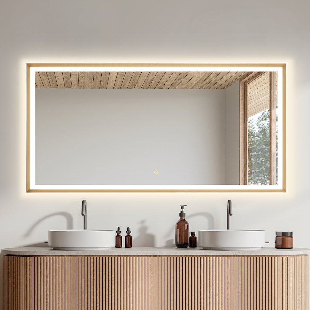 60"x30" Rectangular Wall Mirror in Brushed Gold Aluminum Framed. Picture 5