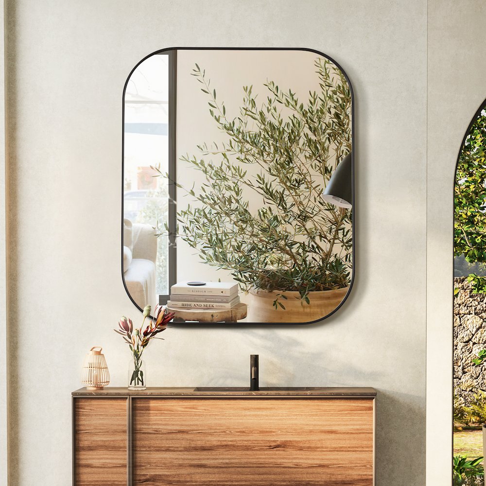 36x30" Rectangular Aluminum Framed in Matte Black Modern Bathroom Wall Mirror. Picture 6