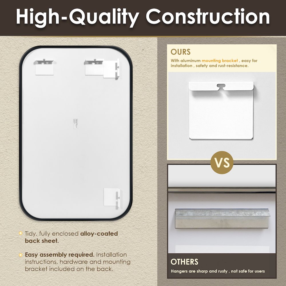 48x30" Rectangular Aluminum Framed in Matte Black Modern Bathroom Wall Mirror. Picture 10